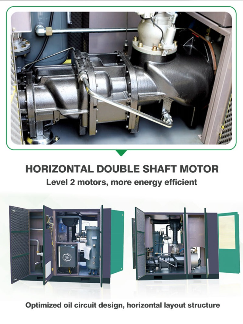 Horizontal double permanent magnet variable frequency screw air compressor